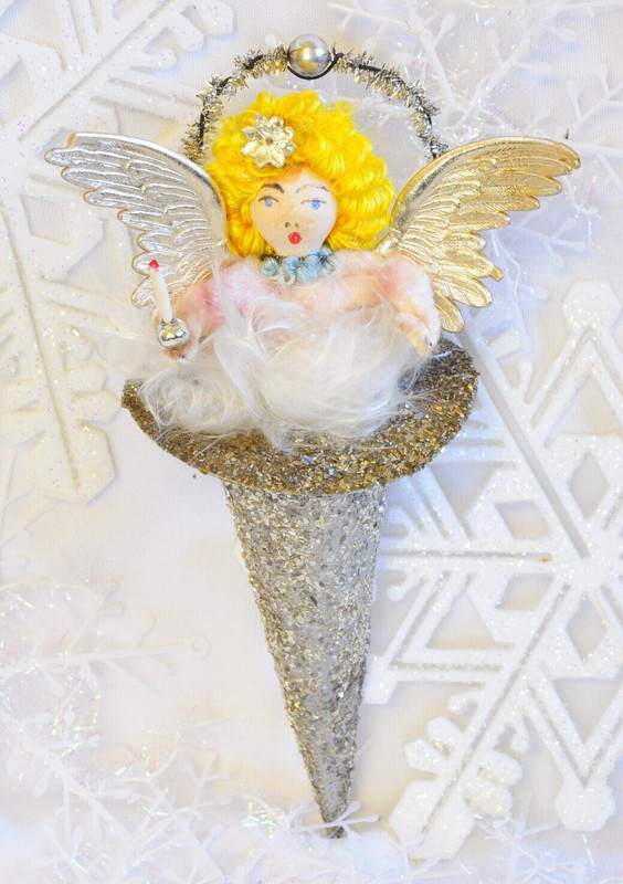 Lovely Angel In Silver Glitter Cone Christmas Ornament