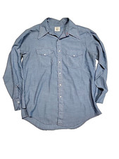 Vintage 80s Big Mac JC Penney Pearl Snap Chambray Western Blue Flannel Men Large