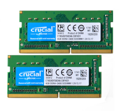 Crucial 2x 8GB PC4-19200 DDR4 2400T SODIMM Laptop Memory RAM