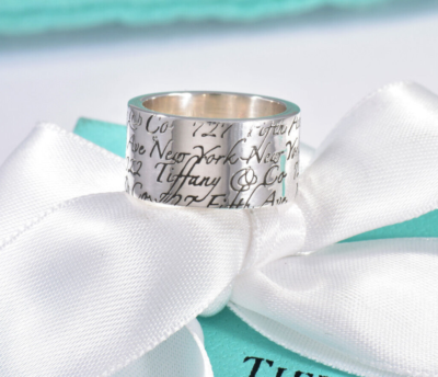 Tiffany & Co. 925シルバーリング Tiffany & Co Silver Address Notes Script Wide Ring Size 8 in