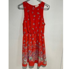 Everly Floral Dress Womens Large Red Sleeveless Elastic Waist Summer Garden