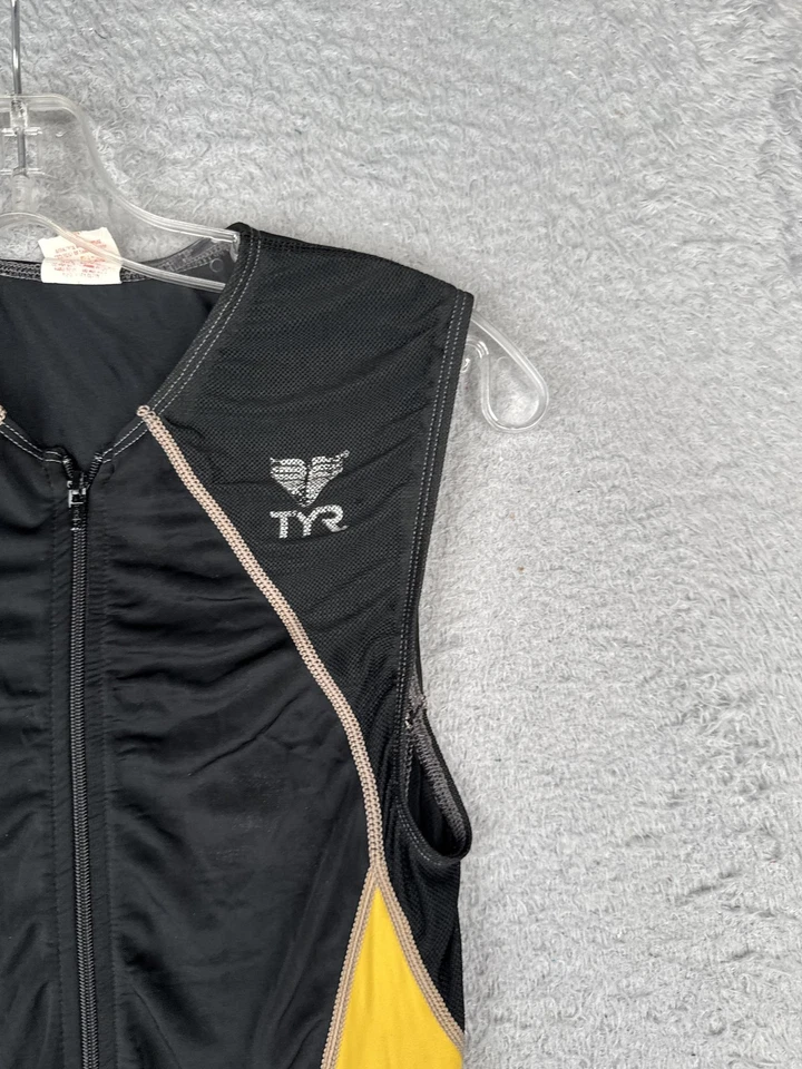 Traje de triatlón TYR para hombre pequeño negro gris amarillo sin mangas cremallera frontal gamuza Foto 2 de 4