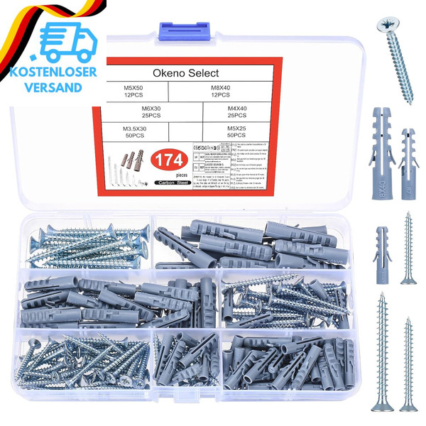 174 StüCk DüBel Schrauben Set, Selbstschneidende Schrauben DüBel Set, Gipskarton-image