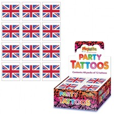 48 Packs of 12 (576 in total) Union Jack Temporary Tattoos (4cm x 4cm) WHOLESALE