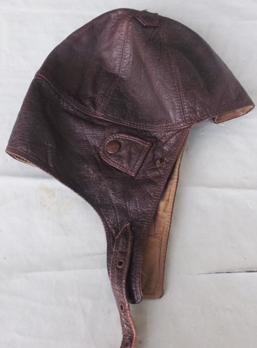 Old leather hood vintage pilot cap leather convertible aviator hood cap approx. size 58