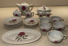 Vintage White with Pink Rose Miniature Tea Set Made in Japan 19 Pieces 