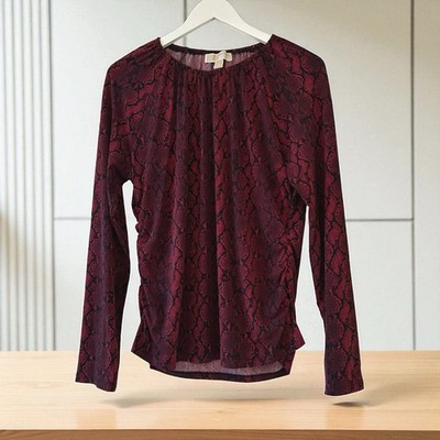 Michael Kors Women's Snake-Print Long-Sleeve Top Red Size XL Holidays Festive