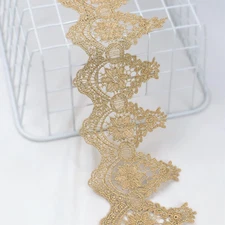 Gold Lace Trim Metallic Venice/Alencon Lace for Bridal, Dance Costume, Sewing, J