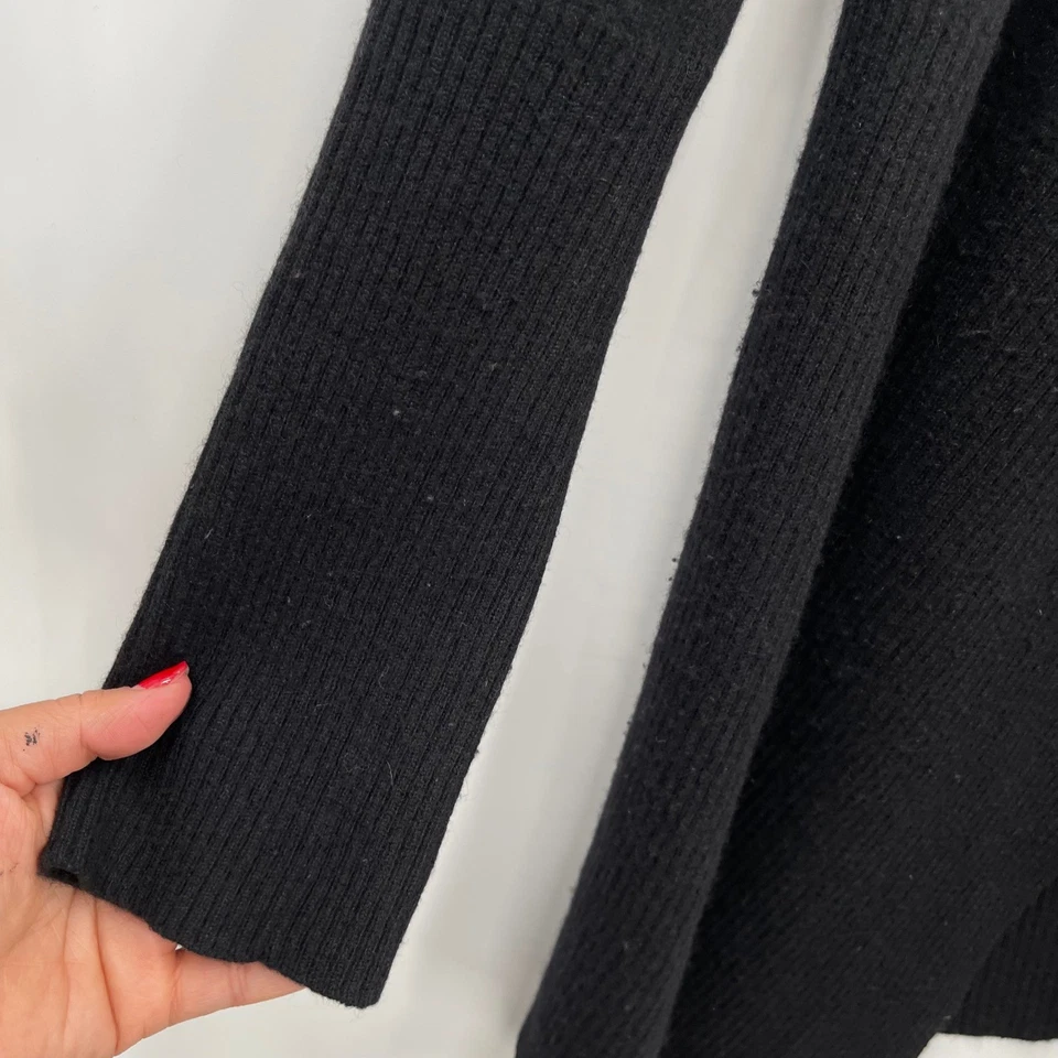 Velvet Black Cashmere Draped Open Front Cardigan Sweater Cozy Knit Classic - Image 3 of 4