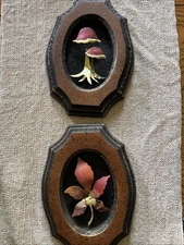 Vintage 70s MCM HOMECO Mushroom & Maple Leaf Copper Metal Wall Art Plaques NIB