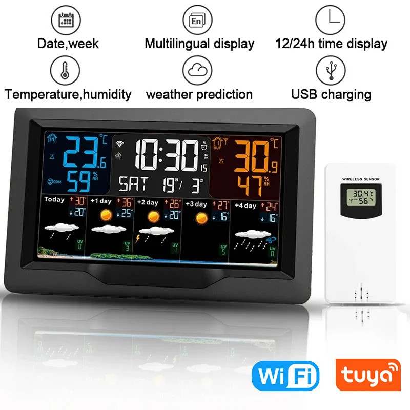 Smart Weather Station Color Screen App Control Alarm Clock Indoor And Outdoor