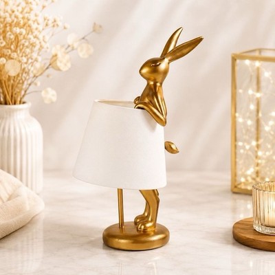Tischleuchte Tischlampe Hasenleuchte Hasen Motiv Gold-Weiß Kare Design