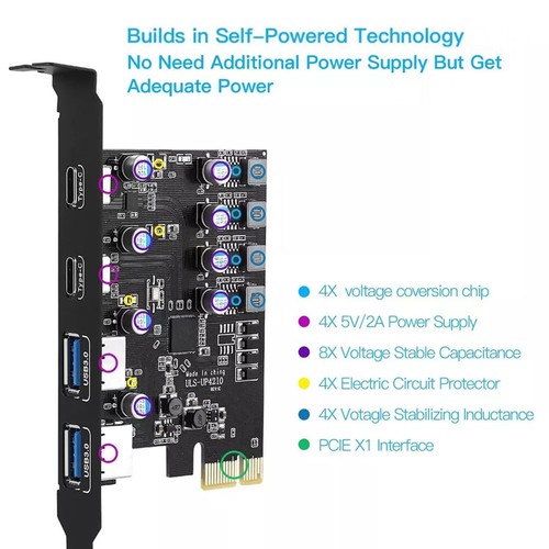USB 3.0 PCI-E Card 2*USB-A 2*USB-C PCI Express Extension Card USB3.2 GEN1 5Gbps - Afbeelding 10 van 11
