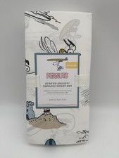 NWT Pottery Barn Kids Peanuts Snoopy Surfer Toddler Sheet Set White