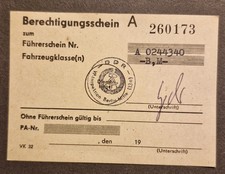 Original DDR Berechtigungsschein zum Führerschein Stempelkarte mit Dienstsiegel