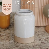 KitchenCraft Idilica Stoneware Utensil Holder, Cream, 18cm