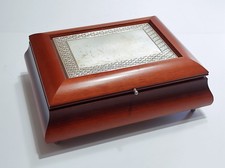 Portagioie vintage in legno e laminato argento scatola cofanetto porta gioielli