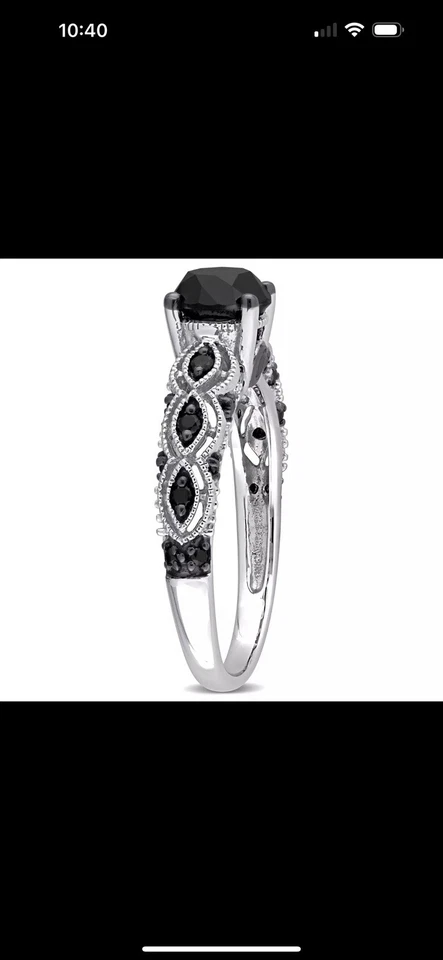 Anillo redondo de diamantes negros Amour de oro blanco de 10 k 1 1/4 quilates TDW Foto 4 de 4