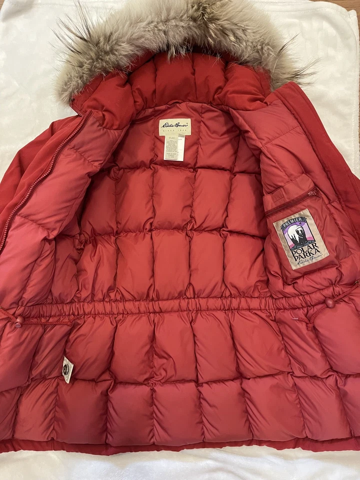 VTG Eddie Bauer Red Goose Down Premier Polar Parka Women S Canadian Coyote Fur - Image 3 of 4