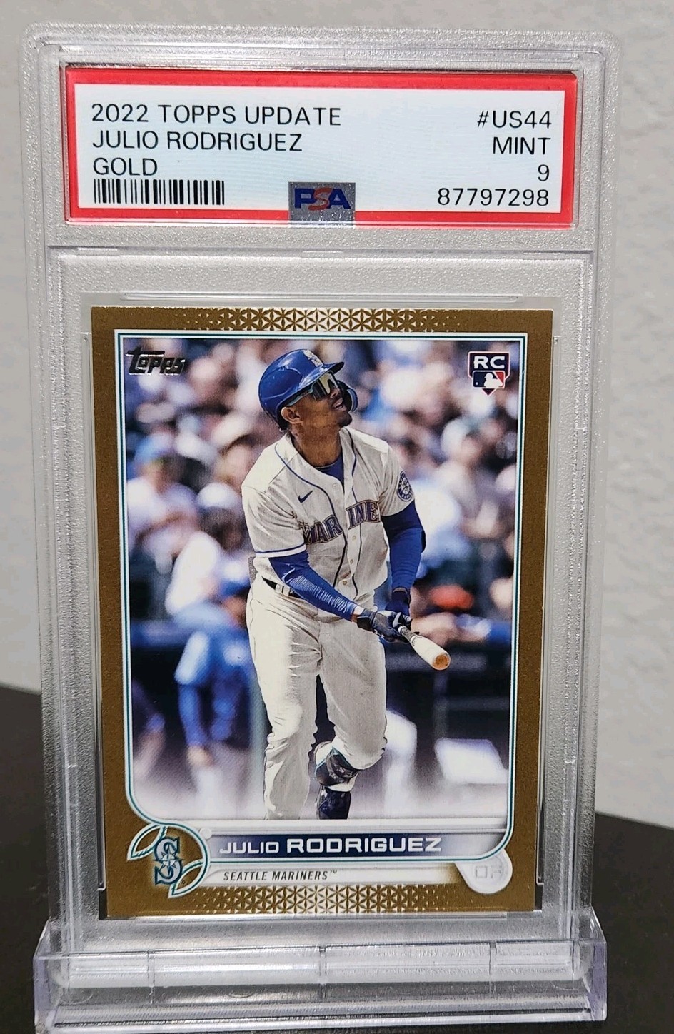 2022 Topps Update Julio Rodriguez Rookie Card GOLD 480/2022 US44 PSA 9 GOLD view 2