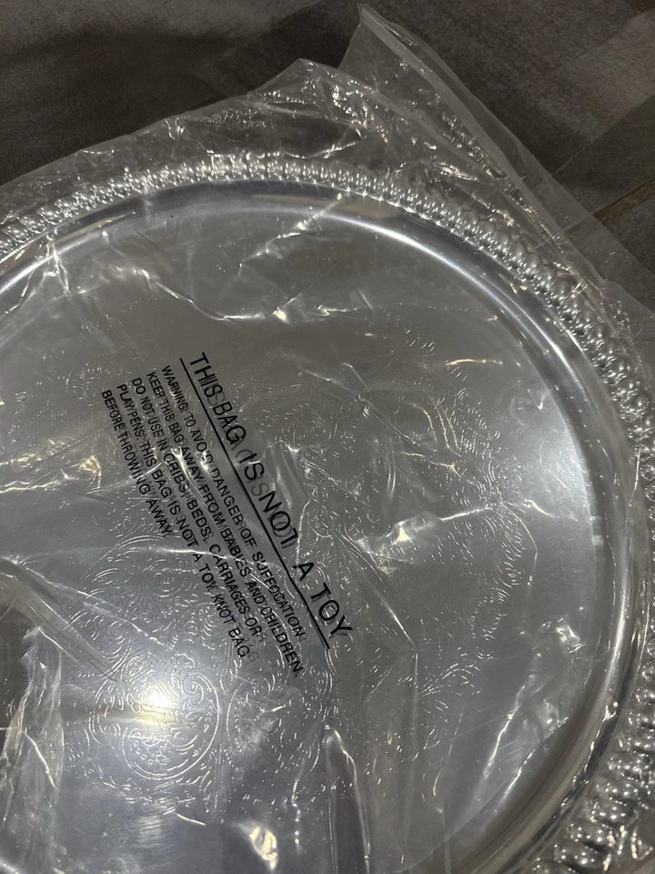 Winco CWR-14 Round Chrome Plated Serving Tray 14” – Embossed Design - Image 4 of 4