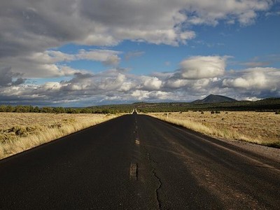 Empty highway on the route from Flagstaff, Arizona, up to Monument Valley on