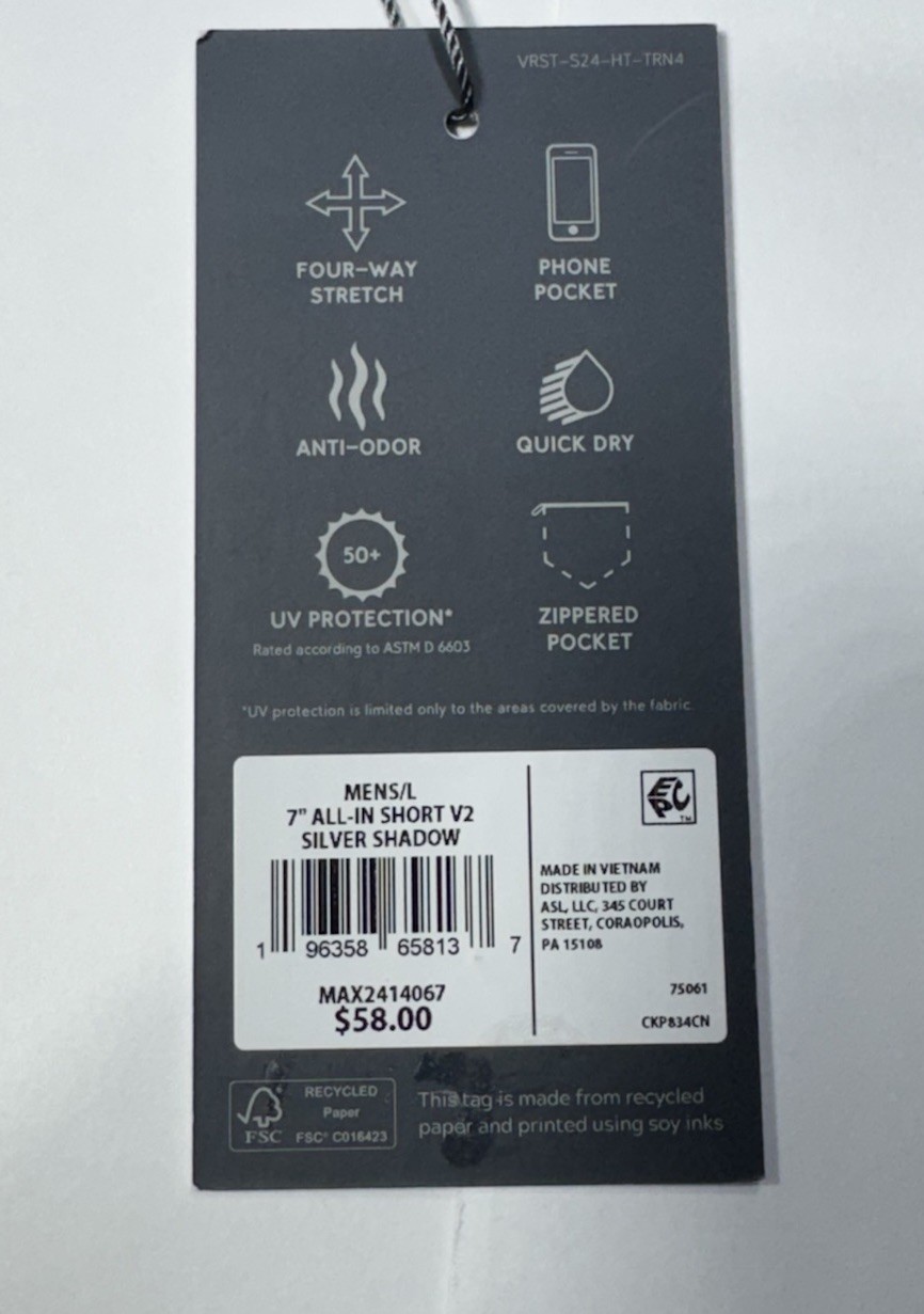 New VRST 7” All-In Short V2 MAX2414067 Silver Shadow Men's L NWT image 4