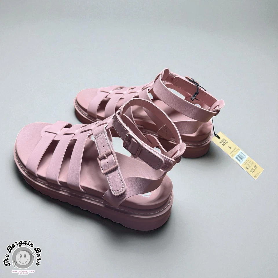 NUEVO CON ETIQUETAS Steve Madden Niñas Sandalias Gladiador Talla 5 Rosa Tirantes NYC Zapatos de Verano Foto 4 de 4