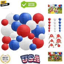 21 Pcs Red Blue White Round Paper Lanterns Decorative Hanging Asia Chinese Ja...