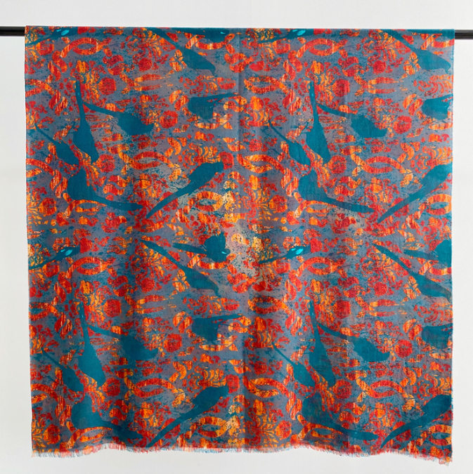 100% Wool Shawl Scarf 200X100cm Neckerchief Blue leaf Print Bandanna Wrap new