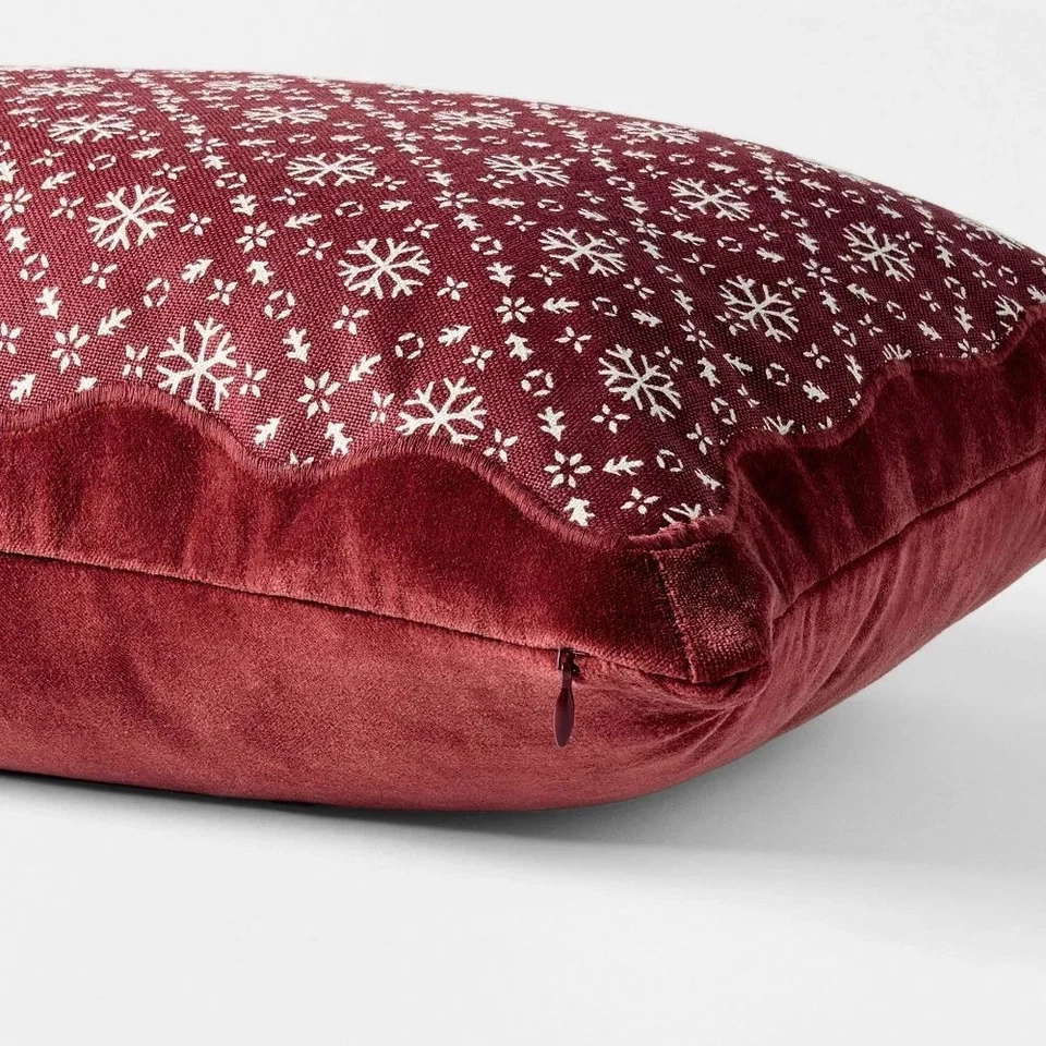 14"x20" Velvet Snowflake Pillow Burgundy- Threshold Designed by Studio McGee NWT - Image 3 of 4