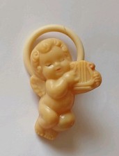 Vintage Celluloid Plastic Ivory Color Baby Angel Cupid Rattle Toy Figure 1950's
