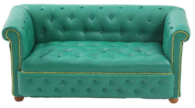 Puppenhaus grün Leder Chesterfield Sofa Garnitur JBM Miniatur Wohnzimmer