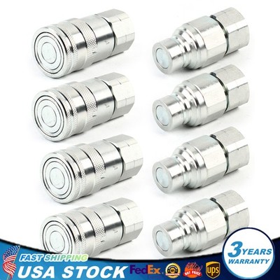 4Pair 1/2'' Quick Connector Skid Steer NPT Flat Face Hydraulic Coupling Tool US