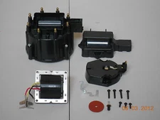 BLACK HEI Distributor Cap, Coil Cover & Rotor Kit and 65,000 Volt Coil GM-CHEVY