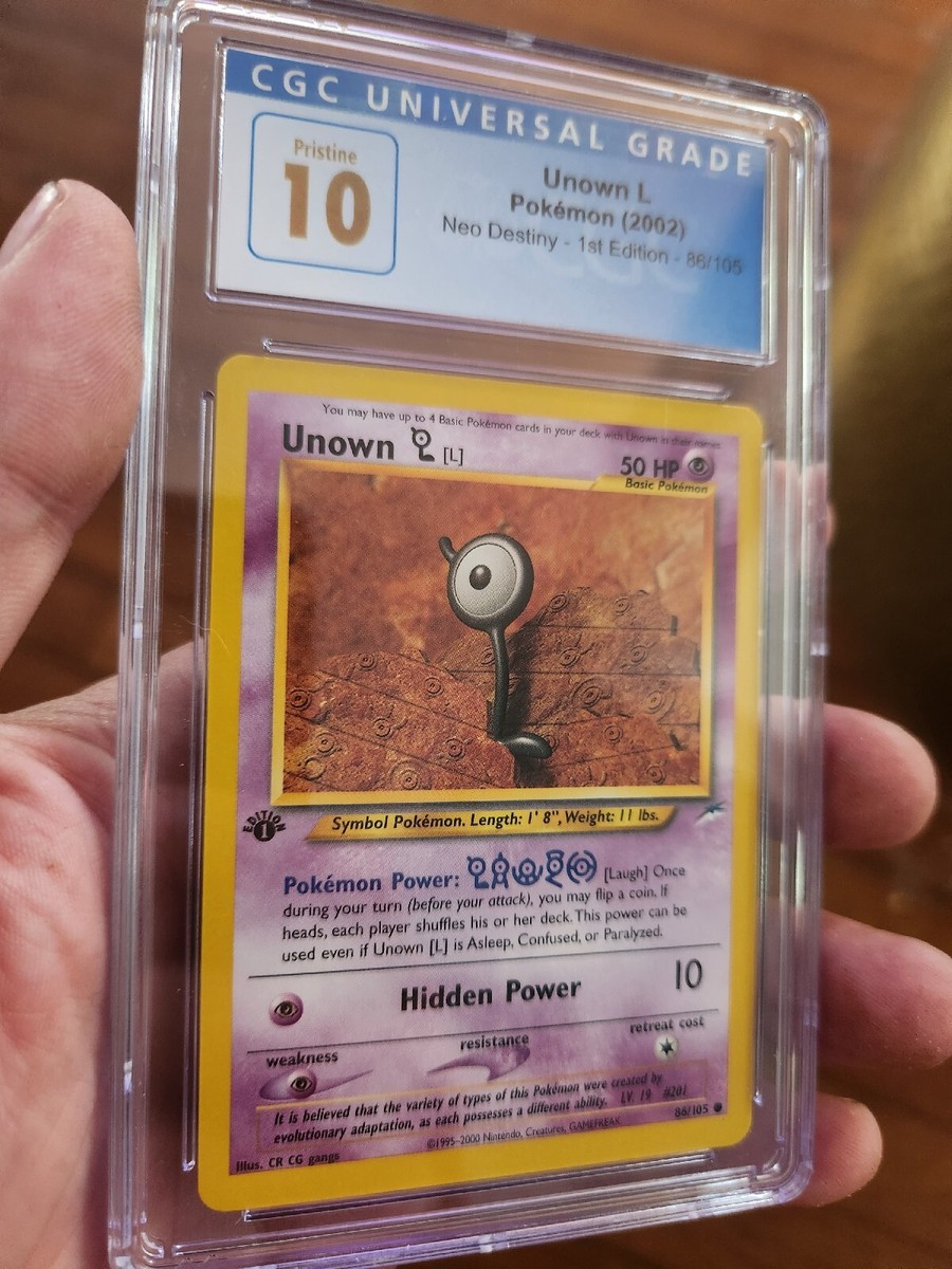 POP 10) CGC 10 PRISTINE Unown L 86/105 Neo Destiny 1st Edition