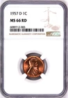 1957-D Lincoln Wheat Cent, Graded MS 66 RD  by NGC