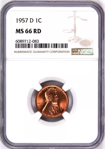 1957-D Lincoln Wheat Cent, Graded MS 66 RD  by NGC