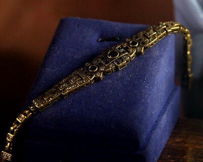 Bracelet Doré Antique Style Art Déco Années 1920 Avec CZ Bleu - Neuf