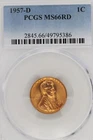1957 D Lincoln Wheat Cent PCGS MS66 RD  *DoubleJCoins* JL1100-274