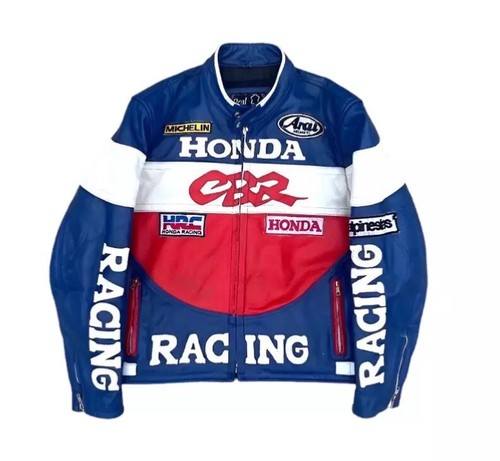 Vintage Honda CBR Racing Leather Motorcycle Jacket Motorbike Riding Biker Jacket - Picture 1 of 3