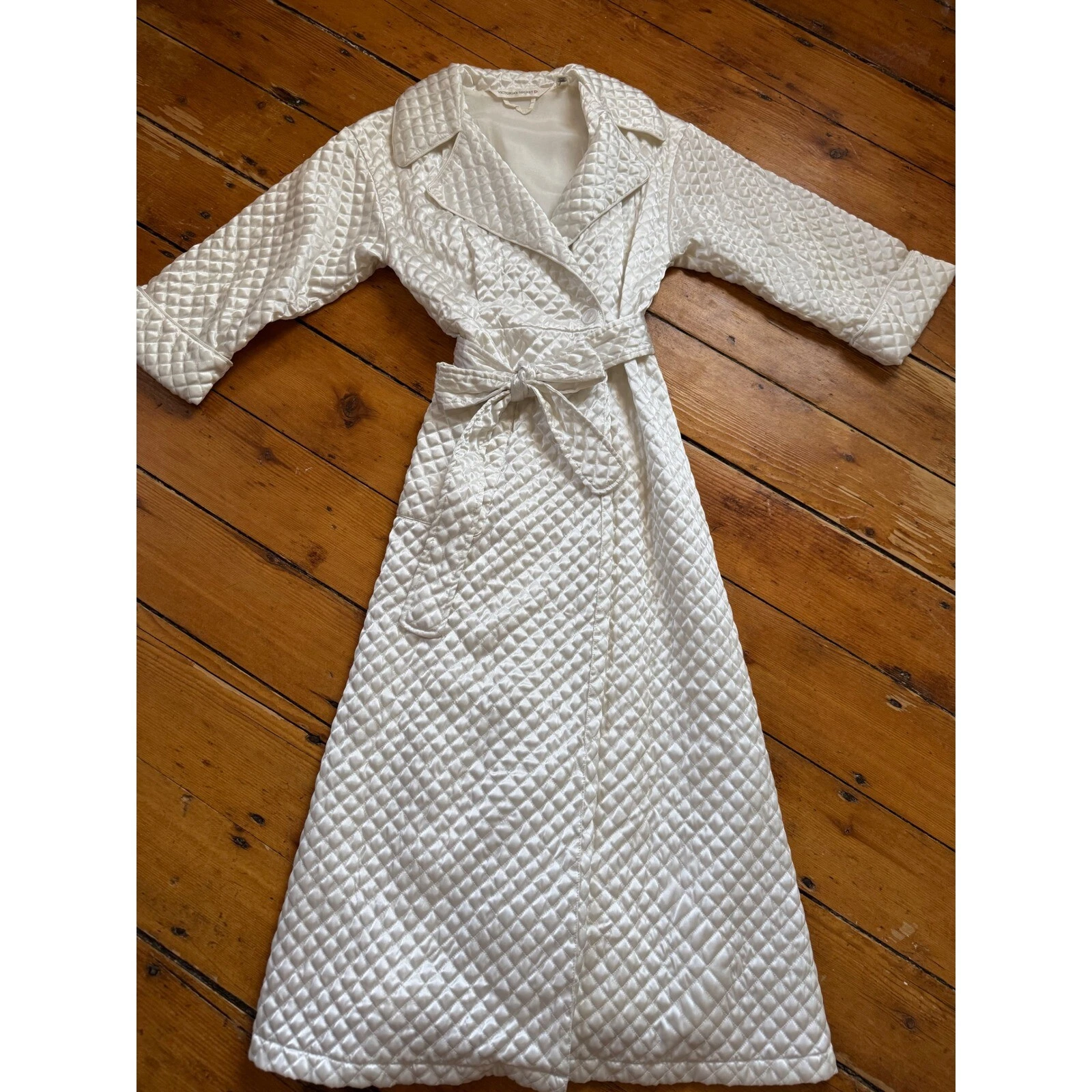 UNDERCOVER Abito trapuntato Victoria's Secret avorio raso cintura lounge coat elegante taglia P S