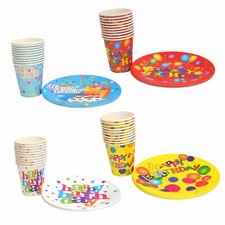 Set 10/20 Happy Birthday Party Kids Paper Disposable Plate & Cup Balloon Cake 