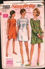 7603 Vintage Simplicity Sewing Pattern Juniors 1960s Dress Two Lengths 5JP OOP