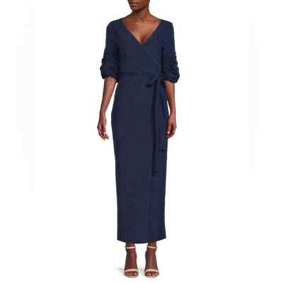 Glitter Maxi Wrap Dress metallic blue true wrap cocktail ruched s | eBay