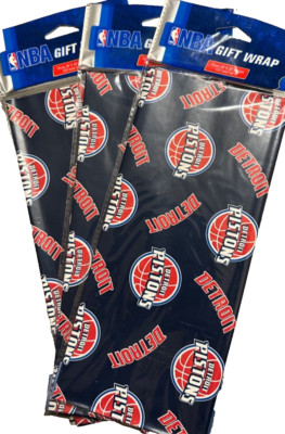Lot 3 NBA Detroit Pistons Gift Wrap Paper Xmas 9-Sheets 30''x20'' Birth Day Father