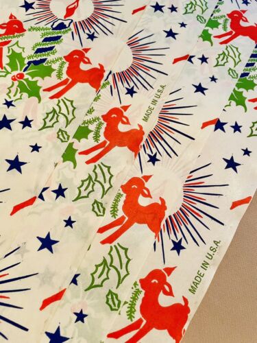 VTG CHRISTMAS WRAPPING PAPER GIFT WRAP 1940s DEER CANDLE STARS 4 SHEETS - Picture 2 of 3