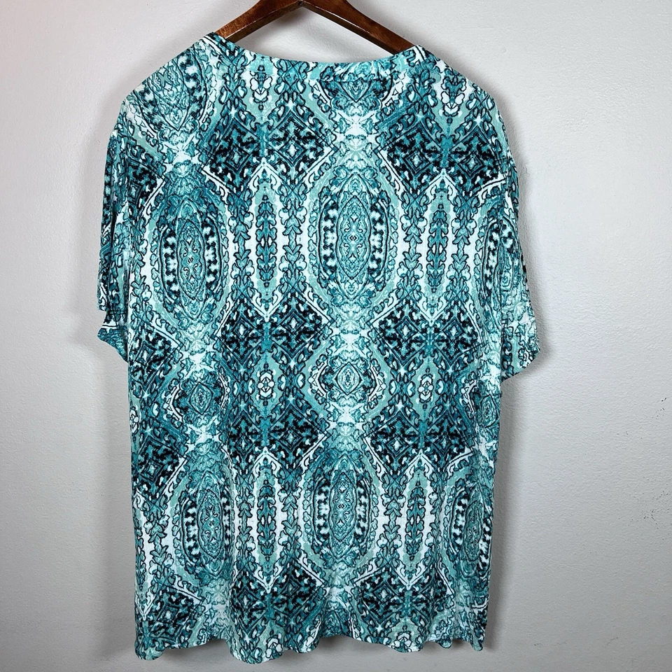 Blusa para mujer Laura Scott talla 2X verde dividida cuello en V manga corta ligera Foto 3 de 4