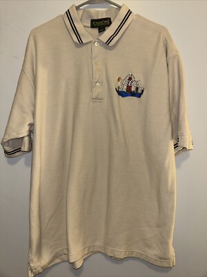 VTG STL Coca Cola Mens Polo Shirt Tan Size XL Employee Uniform 90s Single Stitch
