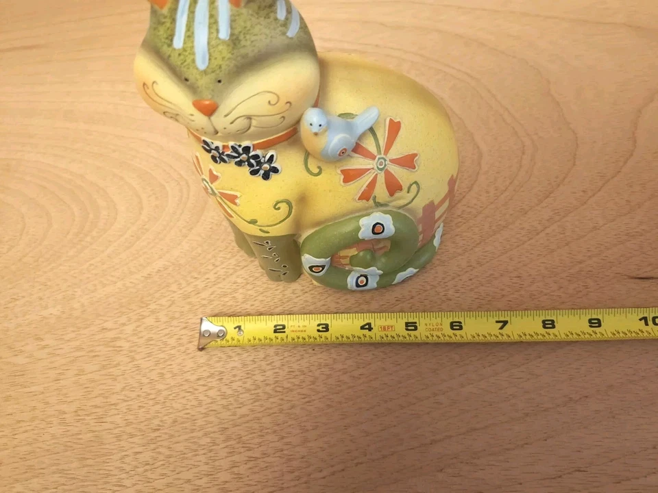 Кошка птица фигурка причудливый страны стиль зеленый желтый домашний декор поли камень - Изображение 3 из 4